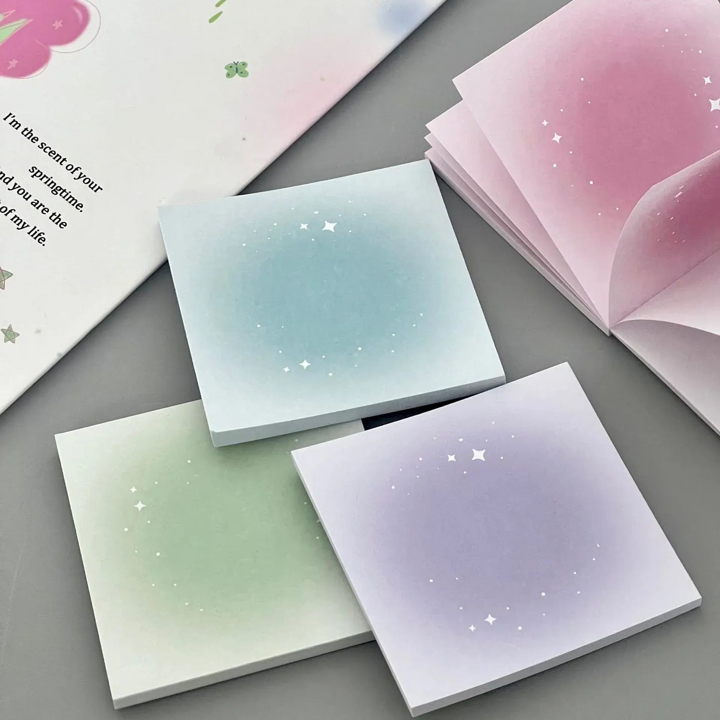 50pcs Gradient Note Paper Memo Pad Sticky Notes Tearable Colorful Square Note Book Cute Non Adhesive Material Paper Stationery