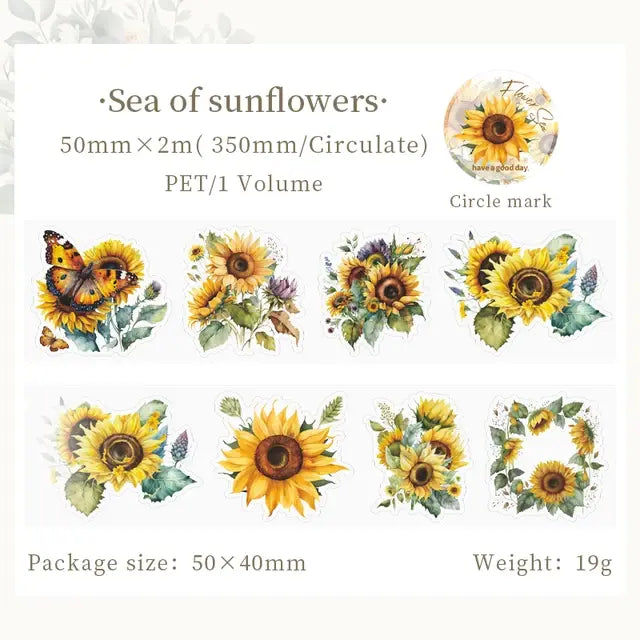 50mm*2m PET Plant Flowers tape Sticker Decorative collage Adhesive Diy Scrapbooking hand made Masking tape