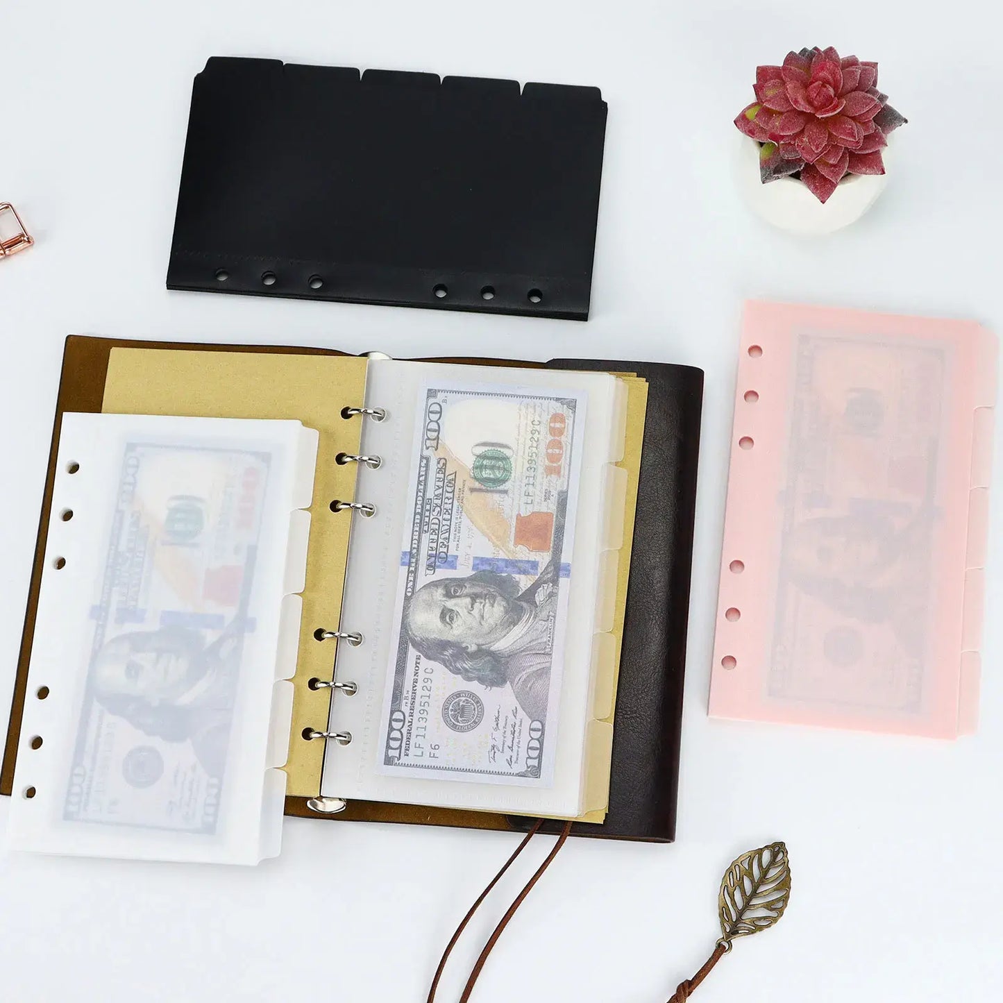 A6 A7 Transparen Pink Black Binder Pockets Binder Folders for Notebook Divider Page Waterproof PVC Leaf Document Filing Bag